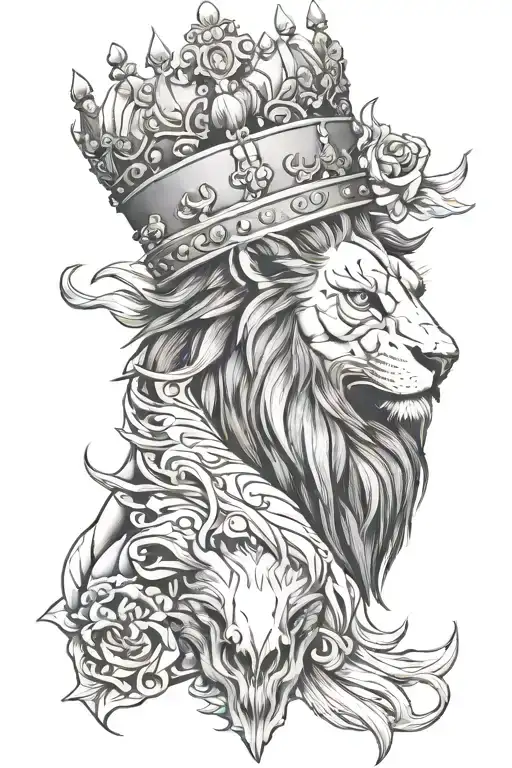 Lion Wolf Bull Skull Wearing A Crown