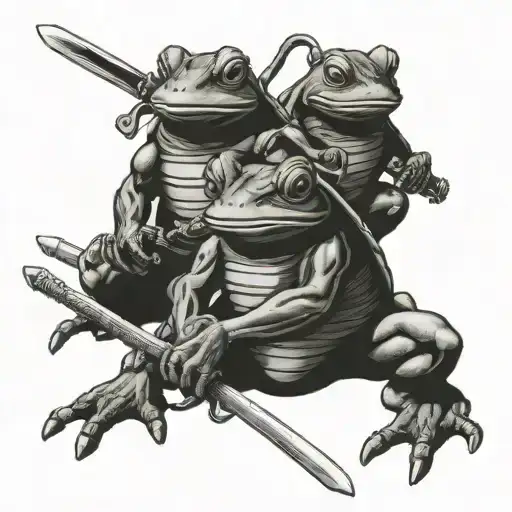 Four Ninja Frog Holding Weapons Incorporated