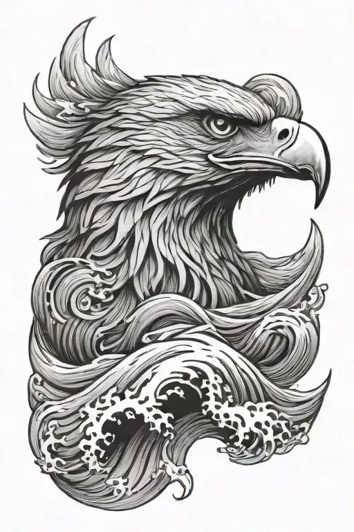 Eagle Head Cresting Out Of Ocean Wave