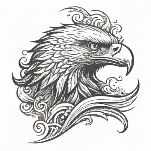 Eagle Head Cresting Out Of Ocean Wave