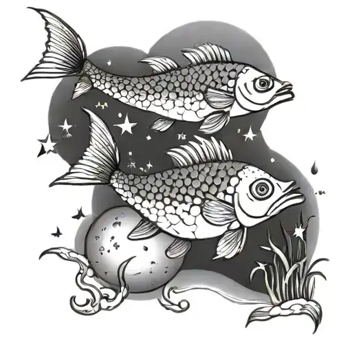 Fish In Pond With Moon And Stars