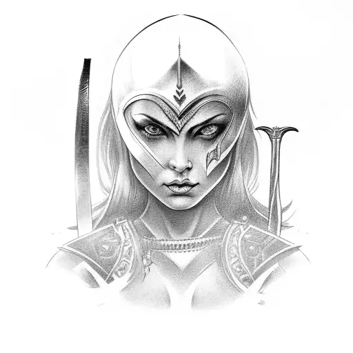 A Tattoo Of A Powerful Female Warrior Holding A Sword