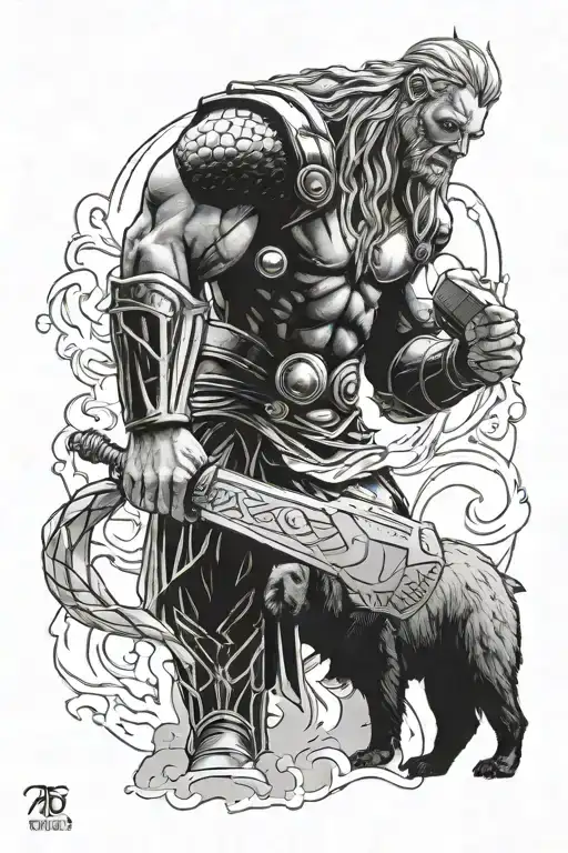 Thor The Thundergod And A Bear Standing