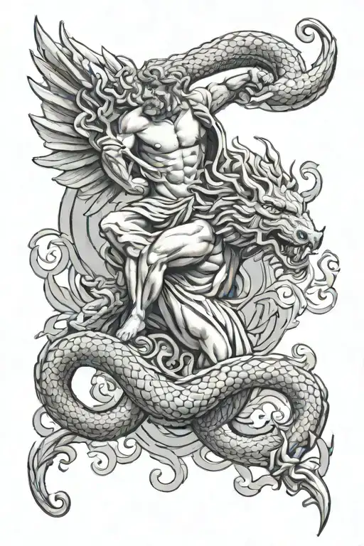 Greek God On Dragon Wrapped