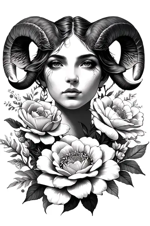 Aries Woman Face Flowers