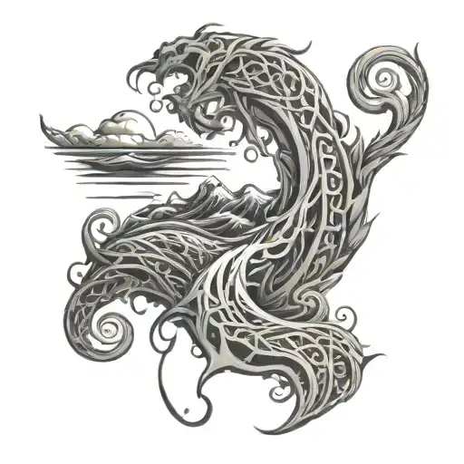 Celtic Style Ocean Crashing All Over Arm Sleeve
