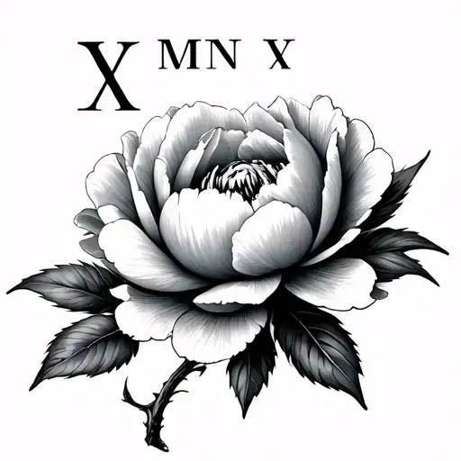 Roman Numeral Date As The Stem Of A Peony Flower