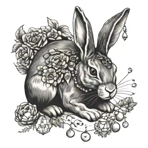 Rabbit With Gems And Peals And Witchy Elements