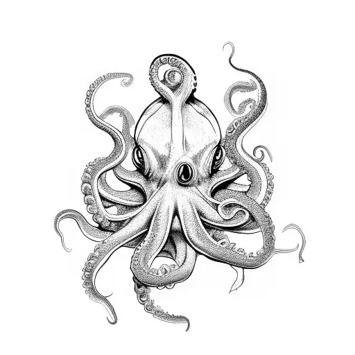 A Detailed Black-grey Tattoo Of A Octopus