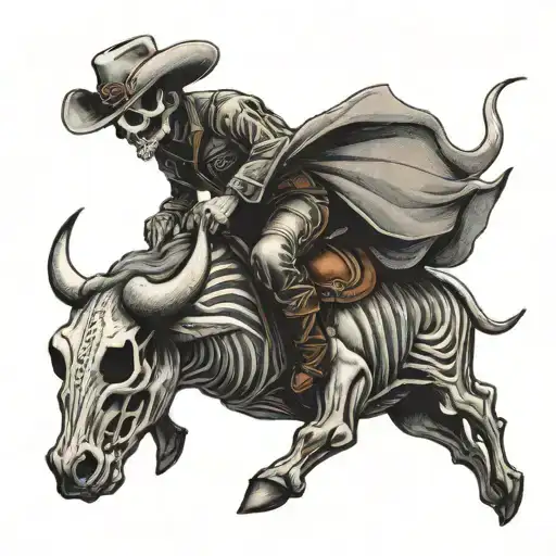 Skeleton Cowboy Riding A Bull