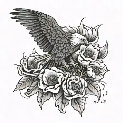Eagle On Skull Holding A Poppy Flower