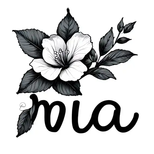 A Minimalistic Tattoo Of The Name Mia With A Little Bougainville Flower