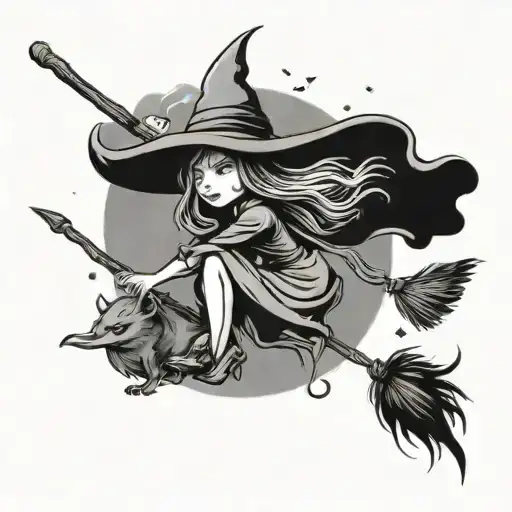 Whimsical Witch Flying On A Broom