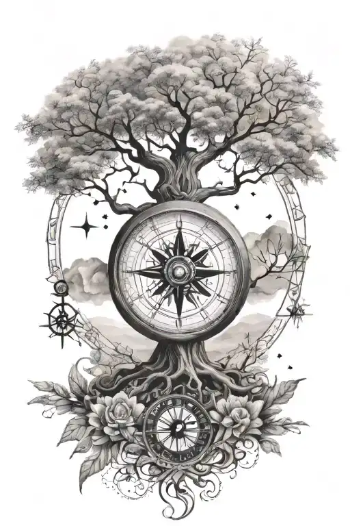 Tree Of Life Tattoo With Compass And Galaxy