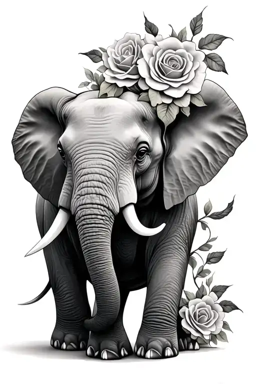Elephant With Roses