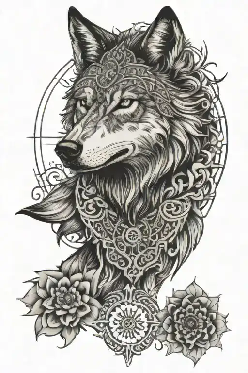Wolf And Mandala Design Incorporating