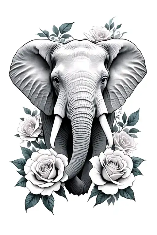 Elephant Head With Roses Blooming