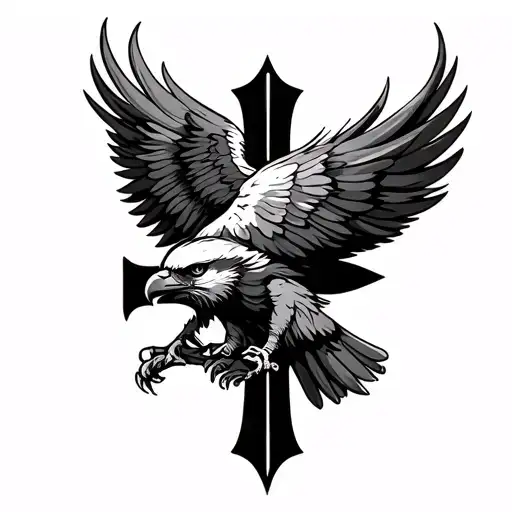 Noble Eagle With Cross Intertwined