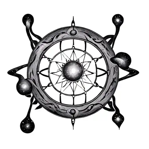 Buddhist Dharma Wheel That Also Looks Like An Atom And A Galaxy