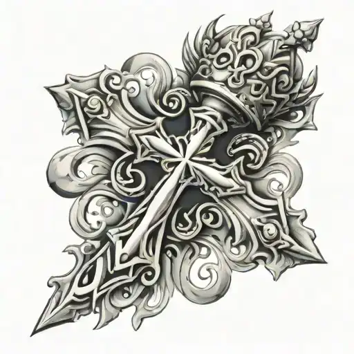 Cross With Rosary Beads With Thorned Crown Around It