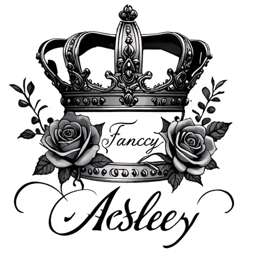 Crown With Roses And The Name Ashley Fancy Script Surrounded