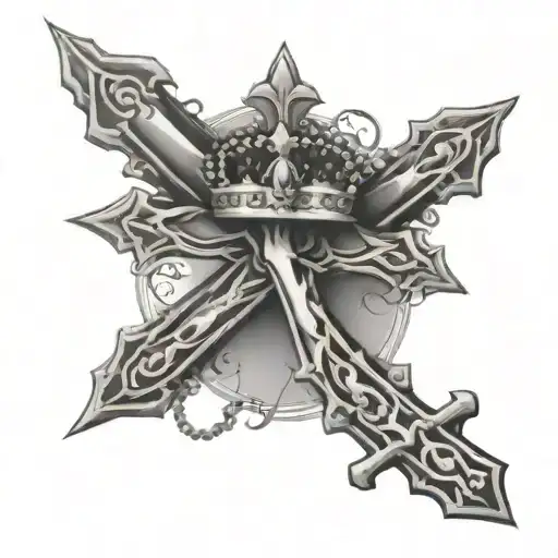 Cross With Thorned Crown Around It With Rosary Beads Intertwined