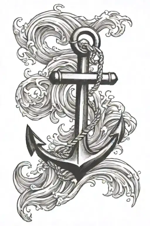 Anchor With Waves And Water