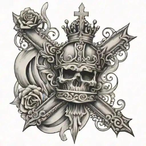 Cross With Thorned Crown Around It With Rosary Beads Coming Off It