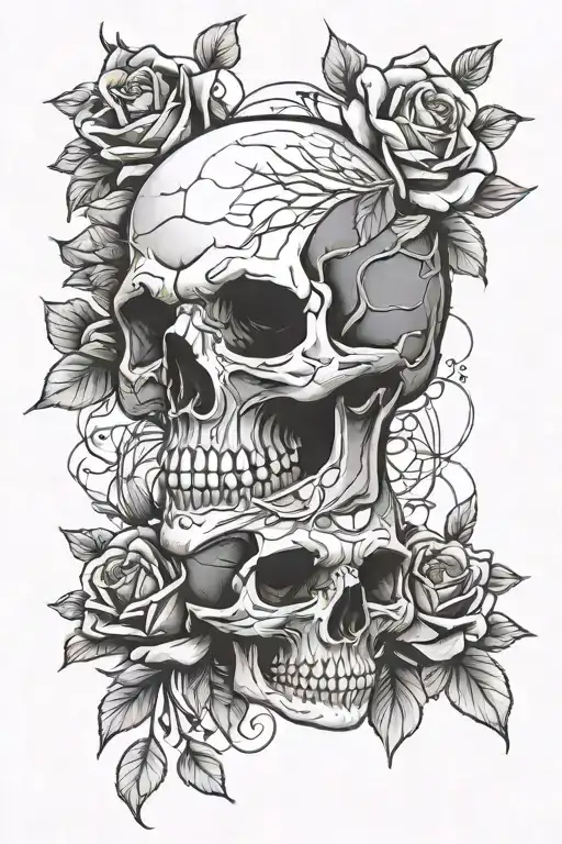 Skull And Roses Intertwined
