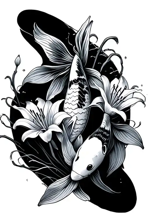 Simple Koi Fish Swimming With Spider Lillies