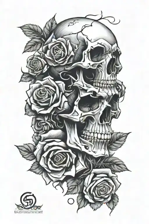 Skull And Roses Intertwined