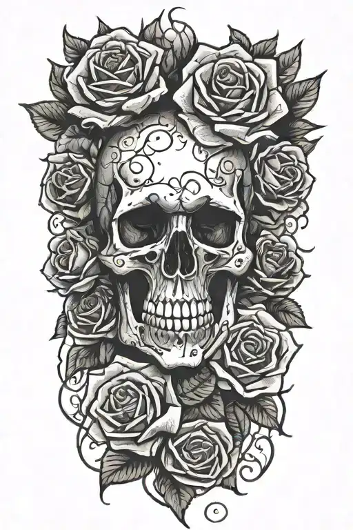 Skull And Roses Intertwined