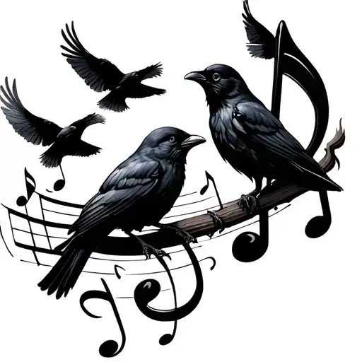 Music Note With Small Crows Flying From It