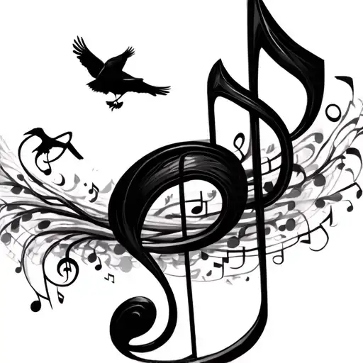 Music Note With Small Crows Flying From It