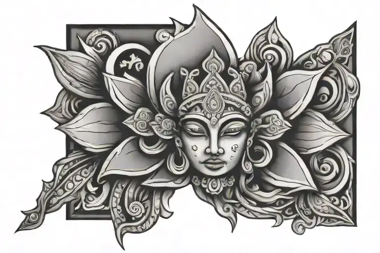 Maya Line Art Tattoo Design