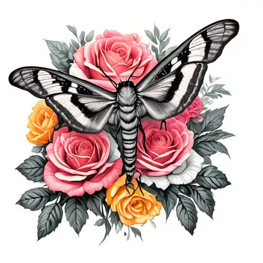 Moth In A Bed Of Colourful Roses