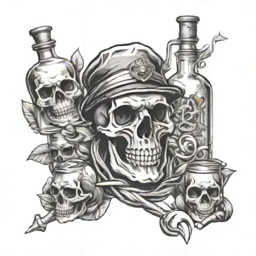 Skull And Rum Bottles With Anchor