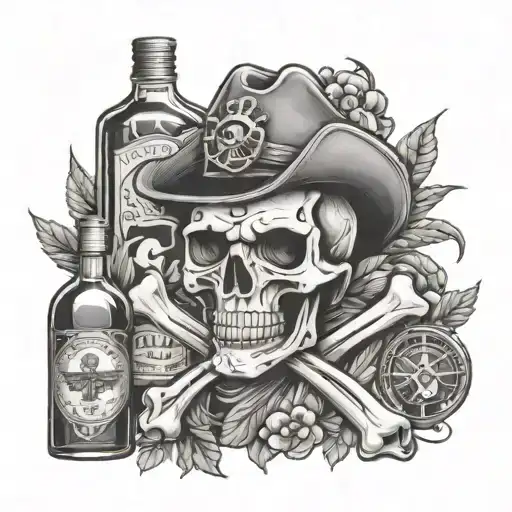 Skull With Rum Bottles As Cross Bones