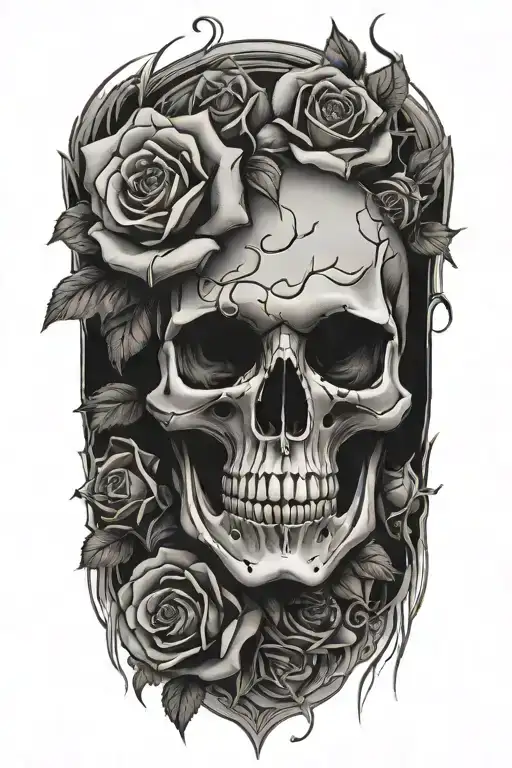 Skull And Roses Blooming