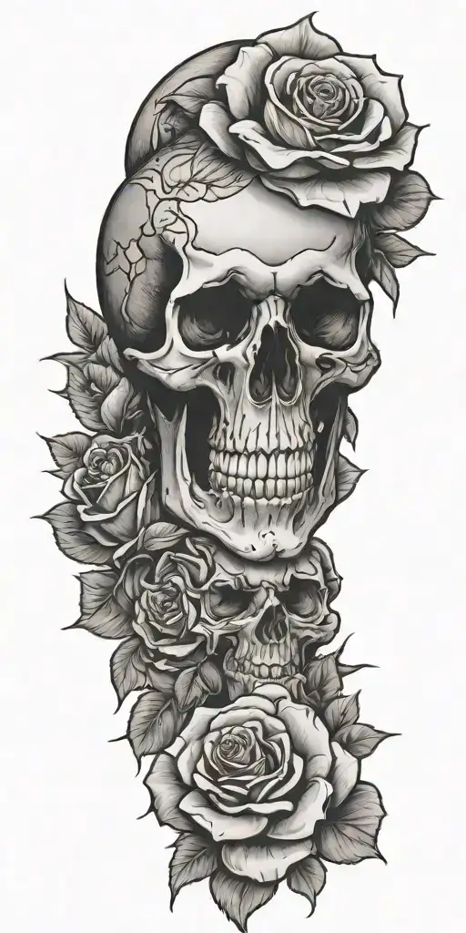 Skull And Roses Blooming