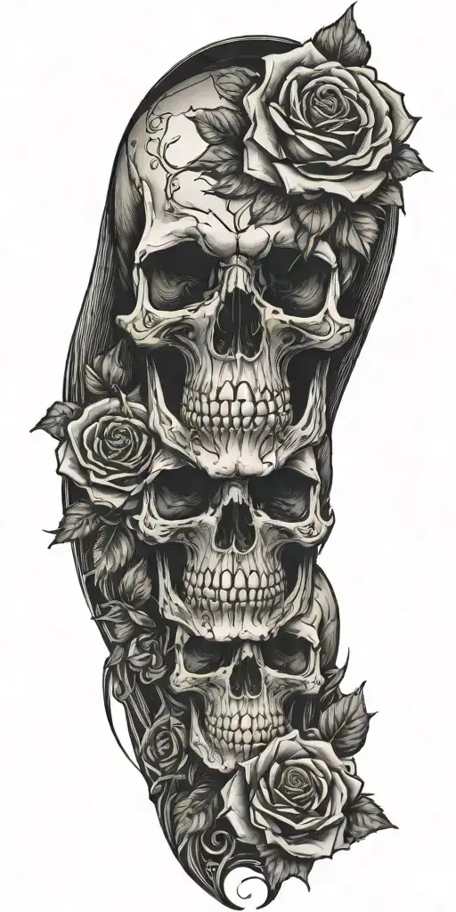 Skull And Roses Blooming