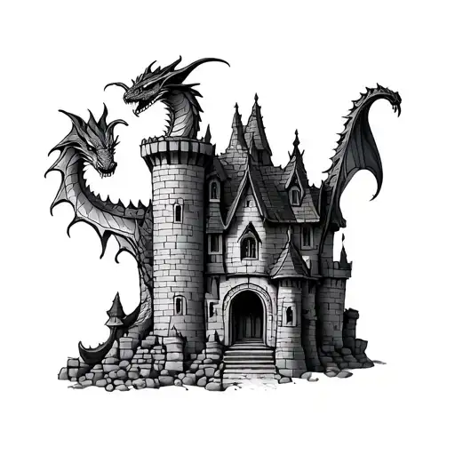 Trad Castle With Sleeping Dragon On Roof