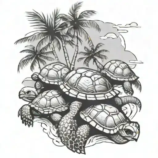 Straight Fine Line Tattoo Travel Turtles Palm Tree