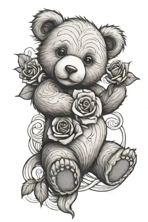 Teddy Bear Holding A Rose Intertwined