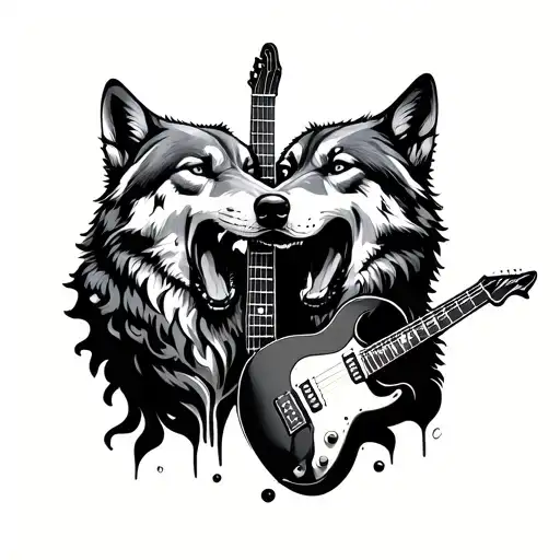Guitar Neck And Wolves Howling