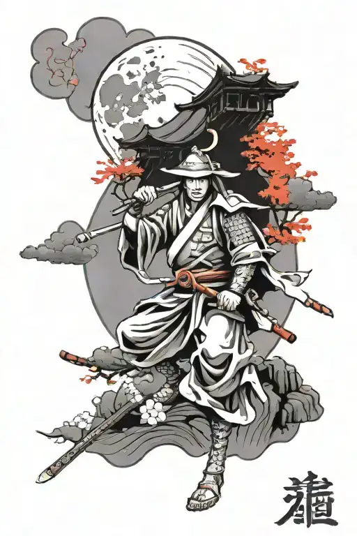 Samurai Sakura Red Moon Mount Fuji