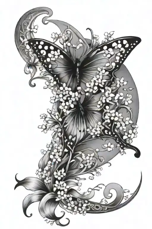 Butterfly Made Of Lily Of The Valley Flower With Crescent Moon