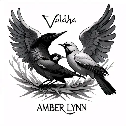 Valaha Themed Tattoo Featuring Birds A Broken Angel And The Name Amber Lynn