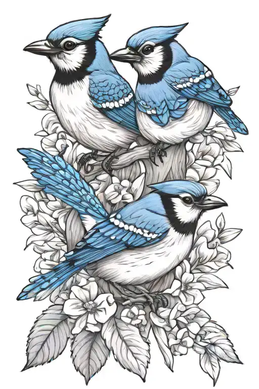 Baby Blue Jay And Adult Blue Jay With Sweet Pea In It's Mouth