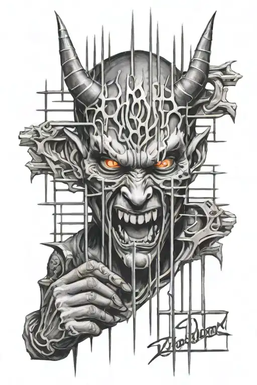 Demon Eyes Locked Behind Bars Trying To Break Out